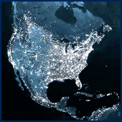 North America lit up at night.