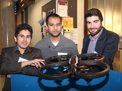 Sachin Siby, Pranoy De and Zerzar Bukhari with their SPARQ quadcopter.