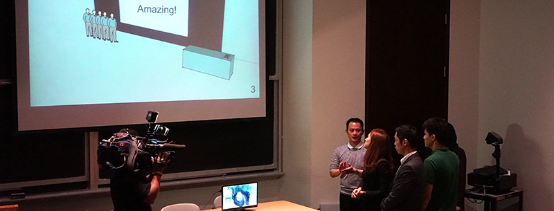 Harris Lo and Yi Chien (Ian) Lee demonstrate PreSense, a new way to seamlessly move through your presentation by advancing slides with a clap.