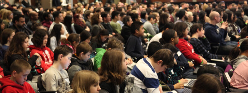 Students aged nine to 13 were invited by UofT Engineering to join 450 first-time coders at The HTML500 in Toronto.