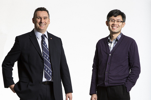 Professor Stewart Aitchison (left) and James Dou of ChipCare Corp. (photo credit: Finn O'Hara)