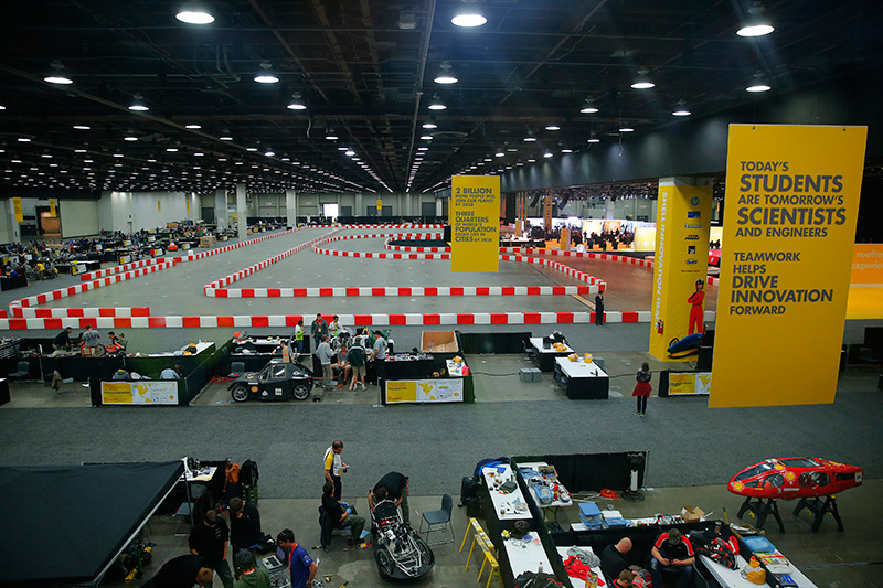 An overall view of the paddock area and fan zone during Tech Inspection day of the Shell Eco-marathon Americas 2015 in Detroit, Mich., Thursday, April 9, 2015. (Rick Osentoski/AP Images for Shell)