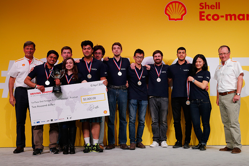 The University of Toronto Supermileage team took first place and a $2,000 cheque in the Prototype Gasoline class, the most competitive category at the Shell Eco-marathon Americas. (Rick Osentoski/AP Images for Shell)