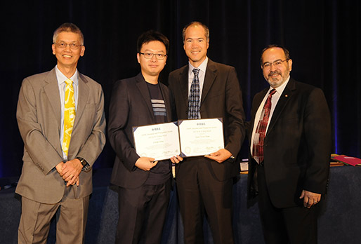 From left to right: Weng Cho Chew (incoming AP-S president), Liang (Tony) Liang, Sean Hum, Ahmed Kishk (current AP-S president). (Photo by Rodney Regala)