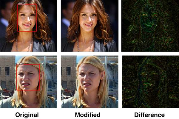 Researchers in U of T Engineering have designed a ‘privacy filter’ that disrupts facial recognition algorithms. The system relies on two AI-created algorithms: one performing continuous face detection, and another designed to disrupt the first. (Credit: Avishek Bose)