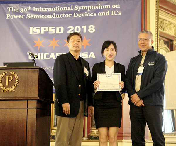 Right to left: Professor Wai Tung Ng, Jingshu Yu, and ISPSD 2018 General Chair John Shen