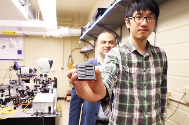 Professor Amr Helmy (left) and ECE PhD candidate Han Liu (right).