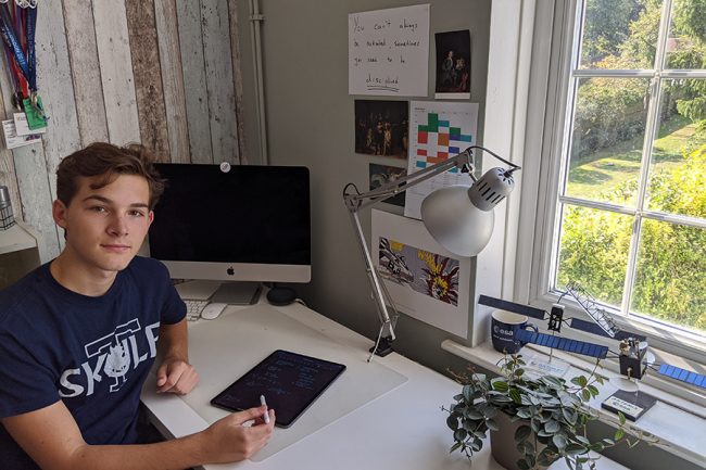 Luca Franchi’s study setup in his home in London, U.K. Franchi is one of three ECE Pearson Scholars who will begin their studies from home in locations around the world. (Photo courtesy Luca Franchi)