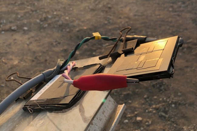 A bifacial perovskite/silicon tandem prototype being field-tested at King Abdullah University of Science & Technology in Saudi Arabia. The new technology is the result of a collaboration that includes U of T Engineering researchers. (Photo: Michele De Bastiani)