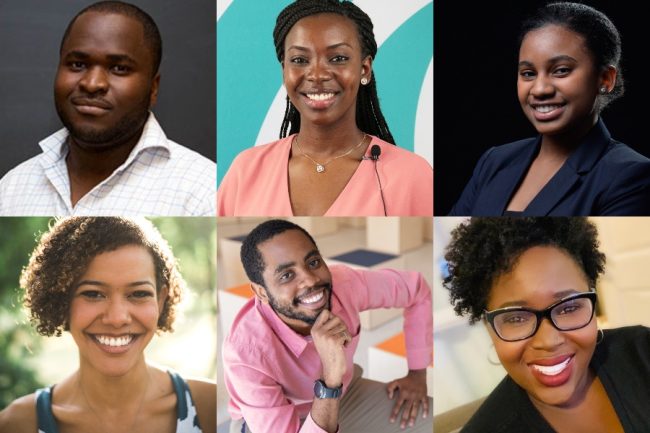 Past and present NSBE U of T presidents reflect on the legacies they’ve left behind and the impact the chapter has had in improving Black inclusion at U of T Engineering. (From top left, clockwise: Iyiope Jibodu, Akira Neckles, Alana Bailey, Dimpho Radebe, Mikhail Burke and Kelly-Marie Melville.)