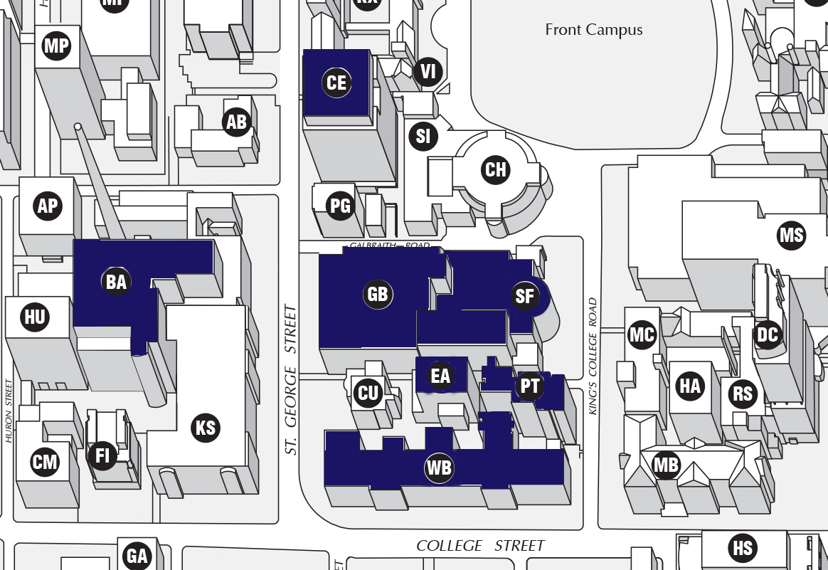 Map of of the engineering buildings ECE uses