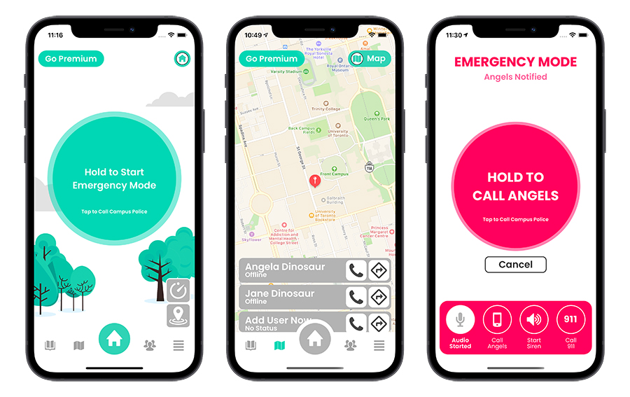 Haven enables users to share their location with a set of trusted contacts, as well as to quickly contact emergency services. (Image courtesy: Haven)