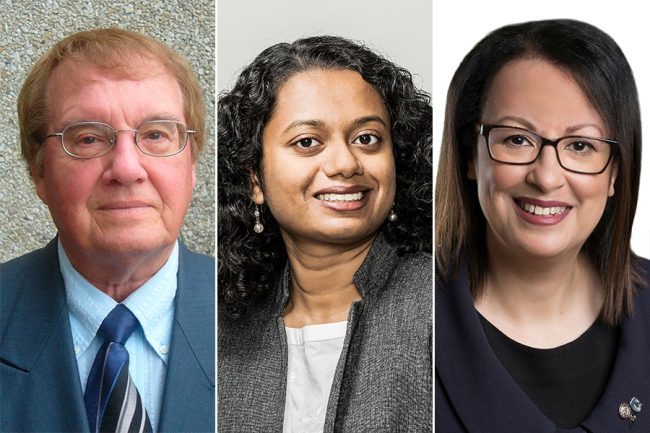 Professor Emeritus Roderick Tennyson (UTIAS) and alumnae Pirathayini Srikantha and Jeanette Southwood