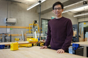 Student in front of lab table